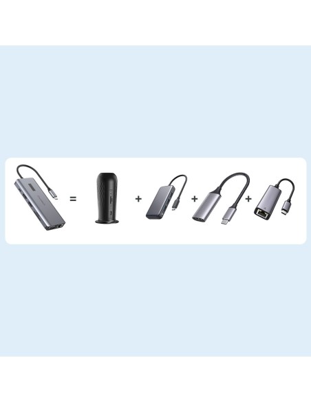 Daugiafunkcis HUB adapteris su ekranu USB-C USB-A VGA AUX SD TF 12in1 pilka Daugiafunkcis HUB adapteris su ekranu USB-C USB-A VGA AUX SD TF 12in1 pilka