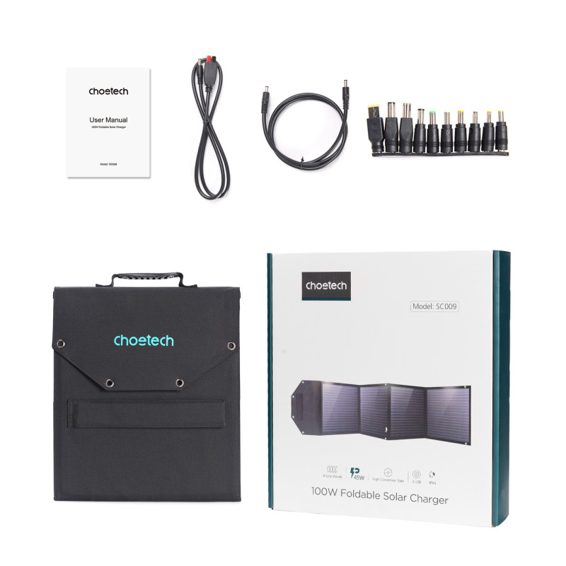 Saulės įkroviklis 100W sulankstomas USB-C 2xUSB PD QC juodas