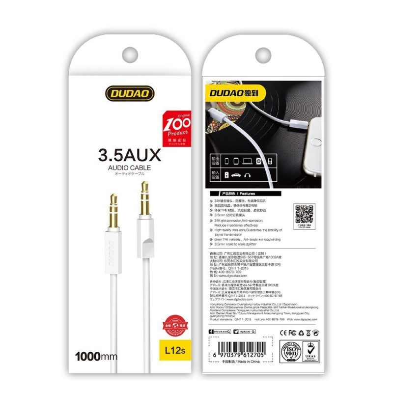 Stereo garso kabelis AUX mini lizdas 3,5 mm, 3 polių, 1 m, baltas
Stereo garso kabelis AUX mini lizdas 3,5 mm, 3 polių, 1 m, baltas