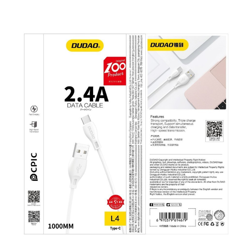 
Kabelis iPhone USB - Lightning 2.4A 1m baltas
