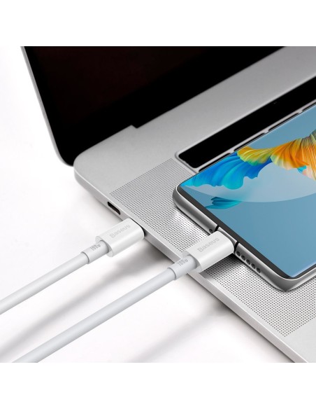 Puikus kabelis USB-C USB-C greito įkrovimo FCP 100W 5A 20V 2m baltas