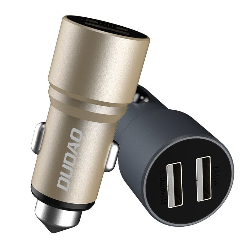 Automobilinis pakrovėjas su apsauginiu plaktuku windows 2x USB 5V 3.1A pilka
