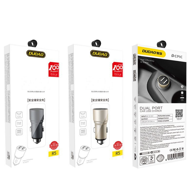Automobilinis pakrovėjas su apsauginiu plaktuku windows 2x USB 5V 3.1A pilka