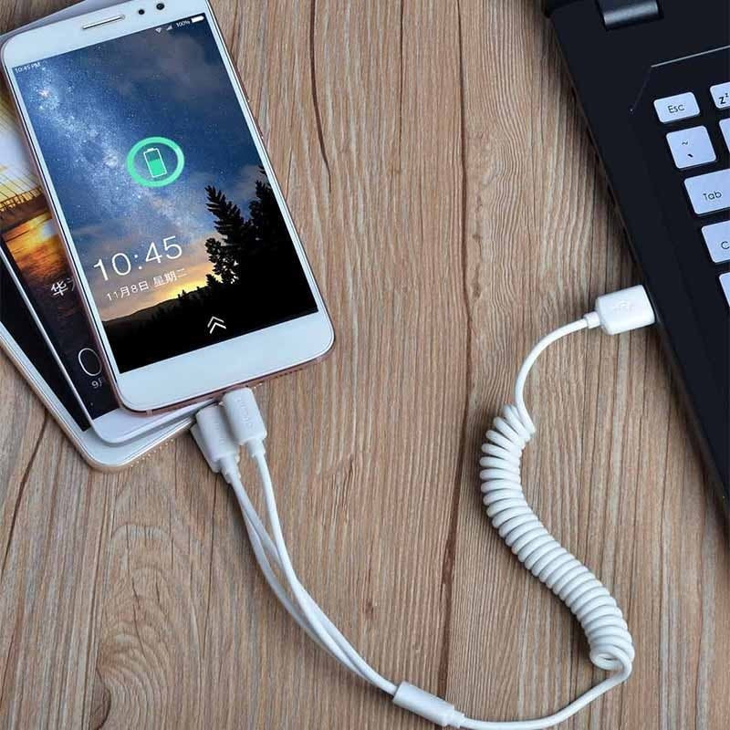 3in1 Automobilinio telefono įkrovimo rinkinys + baltas laidas
