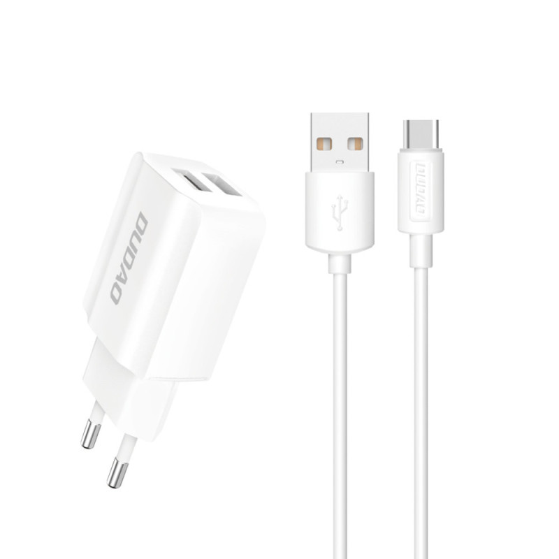 
EU 2x USB 5V/ 2.4A tinklo įkroviklis + baltas USB-C laidas
