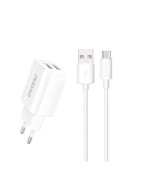 
EU 2x USB 5V/ 2.4A tinklo įkroviklis + baltas USB-C laidas
