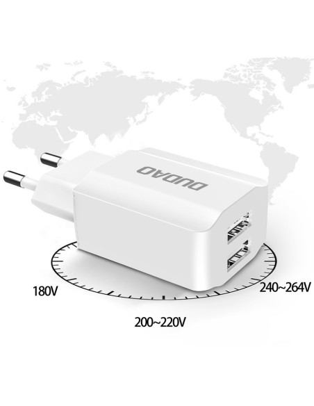 
EU 2x USB 5V/ 2.4A tinklo įkroviklis + baltas USB-C laidas
