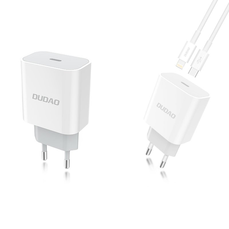EU USB-C PD greitas įkroviklis + Lightning laidas iPhone 1m baltas