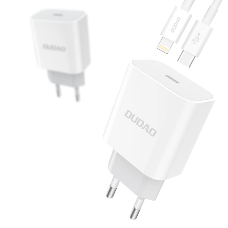 EU USB-C PD greitas įkroviklis + Lightning laidas iPhone 1m baltas