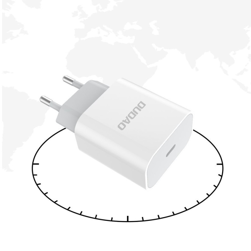 EU USB-C PD greitas įkroviklis + Lightning laidas iPhone 1m baltas