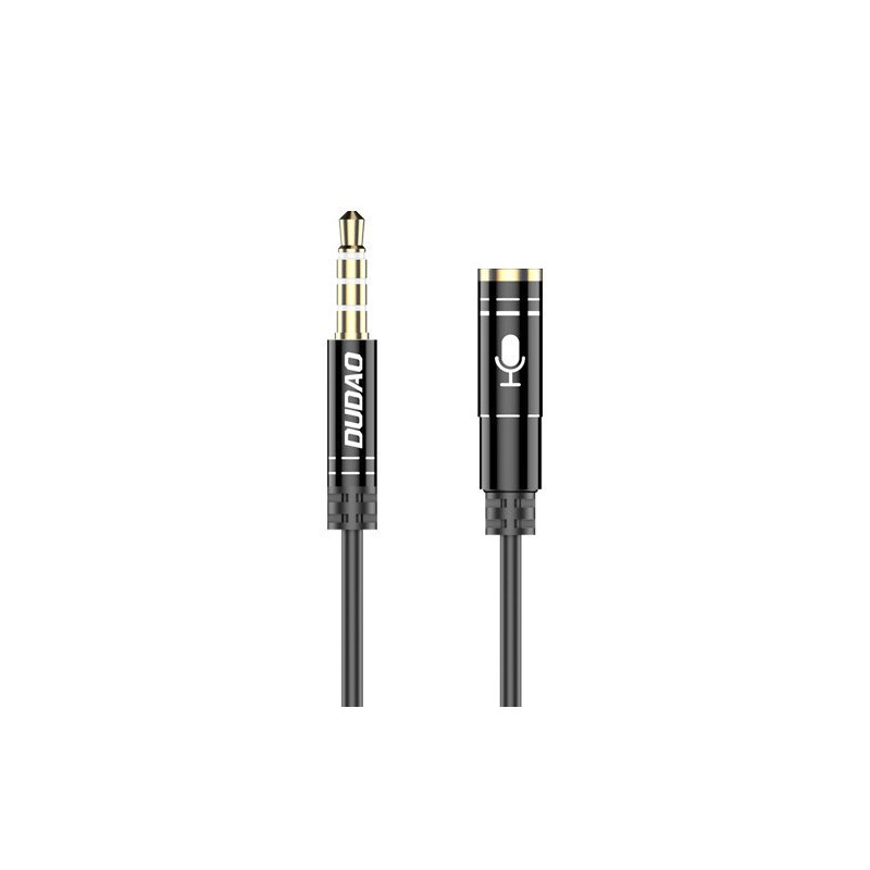 AUX prailginimo laidas ausinėms su mikrofonu, 3,5 mm mini lizdas, 4 polių, juodas