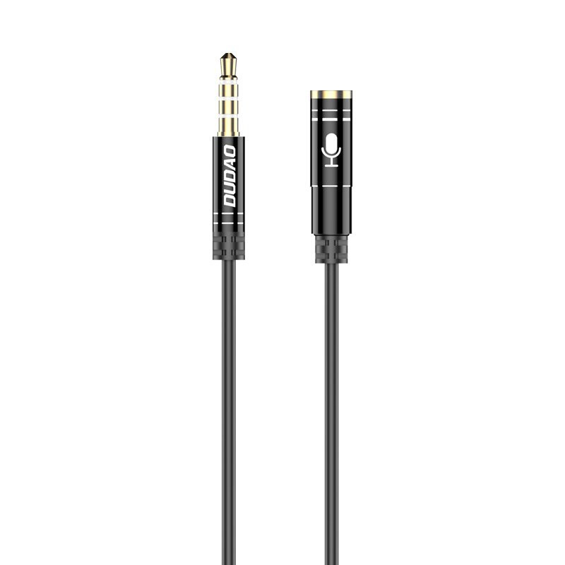 AUX prailginimo laidas ausinėms su mikrofonu, 3,5 mm mini lizdas, 4 polių, juodas