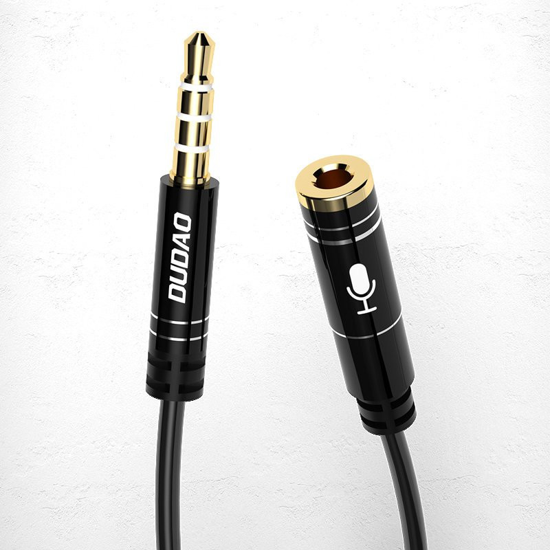 AUX prailginimo laidas ausinėms su mikrofonu, 3,5 mm mini lizdas, 4 polių, juodas