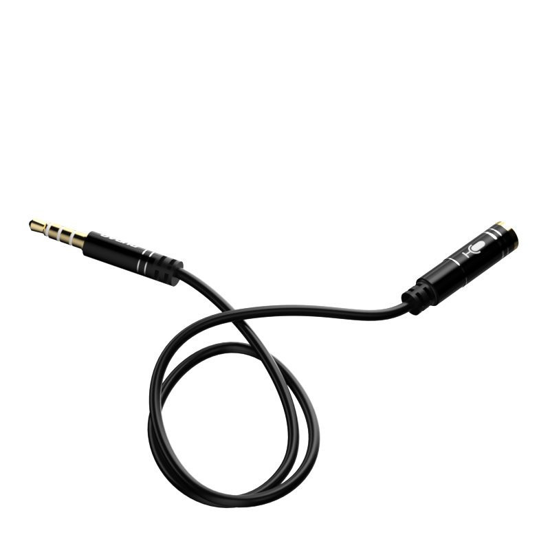 AUX prailginimo laidas ausinėms su mikrofonu, 3,5 mm mini lizdas, 4 polių, juodas