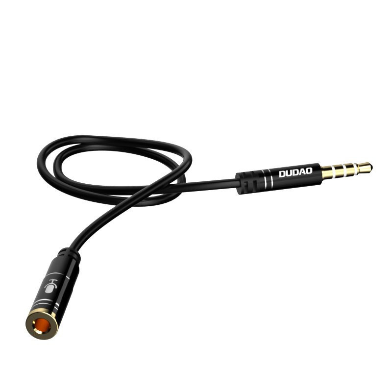 AUX prailginimo laidas ausinėms su mikrofonu, 3,5 mm mini lizdas, 4 polių, juodas