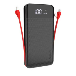 
Powerbank 10000mAh 2A + 3in1 Lightning USB-C micro USB 3A kabelis juodas
