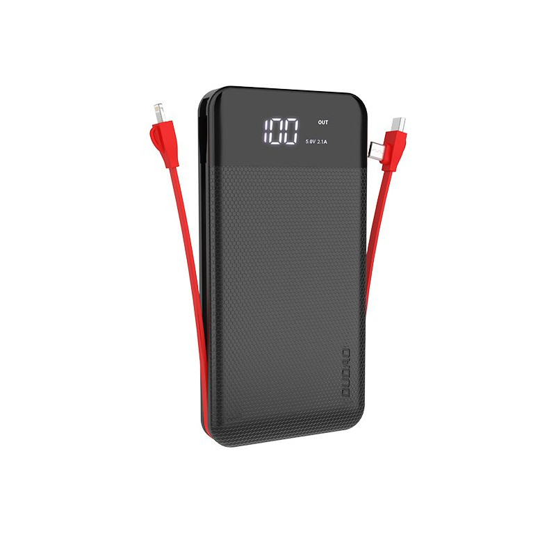 
Powerbank 10000mAh 2A + 3in1 Lightning USB-C micro USB 3A kabelis juodas
