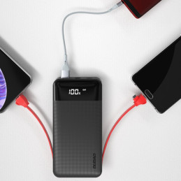 
Powerbank 10000mAh 2A + 3in1 Lightning USB-C micro USB 3A kabelis juodas
