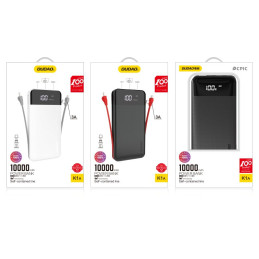 
Powerbank 10000mAh 2A + 3in1 Lightning USB-C micro USB 3A kabelis juodas
