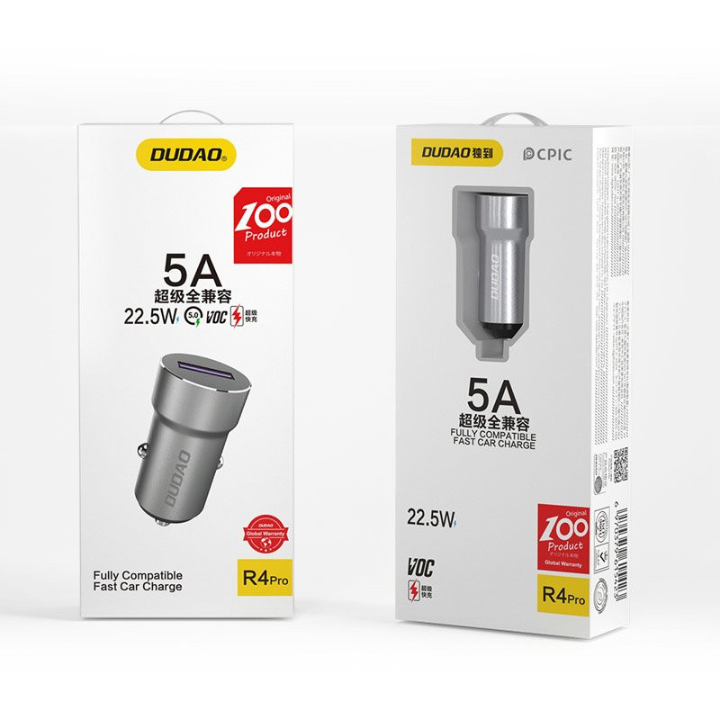 
Greitas USB automobilinis įkroviklis cigarečių degiklio lizdui 5A 22,5W QC VOOC pilka

