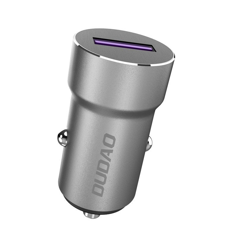 Greitas USB automobilinis įkroviklis cigarečių degiklio lizdui 5A 22,5W QC VOOC pilka