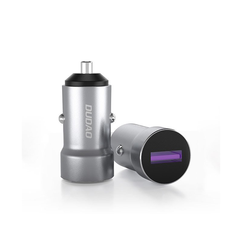 Greitas USB automobilinis įkroviklis cigarečių degiklio lizdui 5A 22,5W QC VOOC pilka