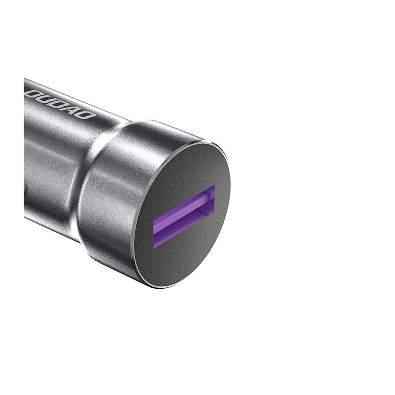 Greitas USB automobilinis įkroviklis cigarečių degiklio lizdui 5A 22,5W QC VOOC pilka