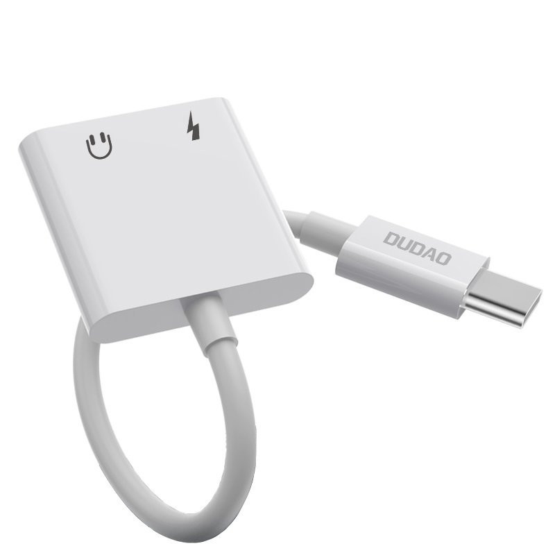 Ausinių skirstytuvo adapteris USB-C - USB-C + 3,5 mm mini lizdas baltas