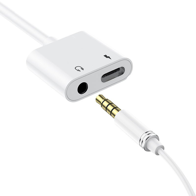 Ausinių skirstytuvo adapteris USB-C - USB-C + 3,5 mm mini lizdas baltas