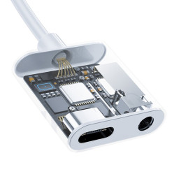 
Ausinių skirstytuvo adapteris USB-C - USB-C + 3,5 mm mini lizdas baltas
