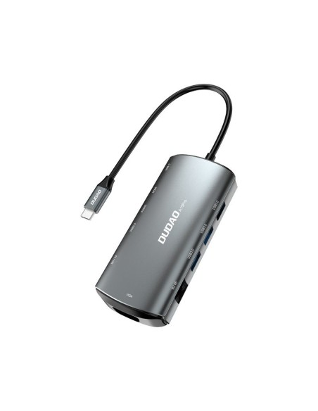 
11in1 Adapteris HUB USB-C HDMI 3,5 mm mini lizdas USB SD kortelių skaitytuvas micro SD VGA RJ45 pilka
