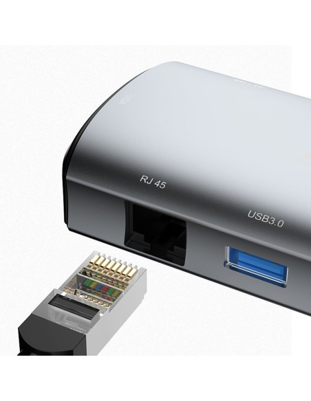 
11in1 Adapteris HUB USB-C HDMI 3,5 mm mini lizdas USB SD kortelių skaitytuvas micro SD VGA RJ45 pilka
