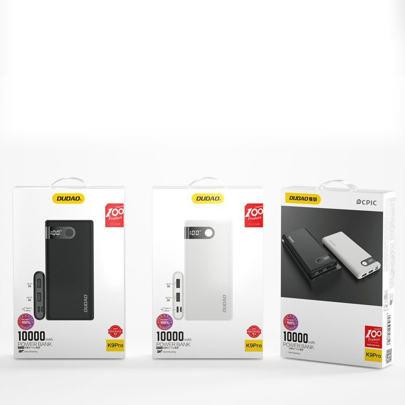 Powerbank 10000 mAh 2x USB USB-C micro USB 2A su juodu LED ekranu