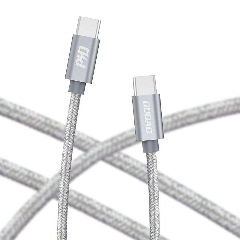 Patvarus pintas kabelis USB-C 5A 45W PD QC 1m pilkas