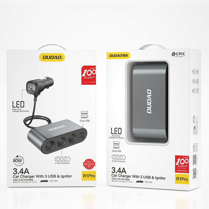 
Automobilinis pakrovėjas 2x USB + cigarečių degiklio lizdo skirstytuvas 3x juodas
