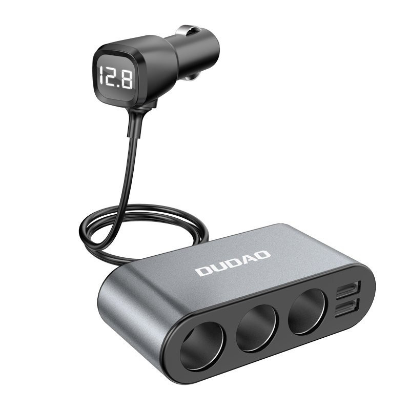 Automobilinis pakrovėjas 2x USB + cigarečių degiklio lizdo skirstytuvas 3x juodas