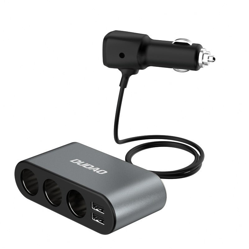 Automobilinis pakrovėjas 2x USB + cigarečių degiklio lizdo skirstytuvas 3x juodas