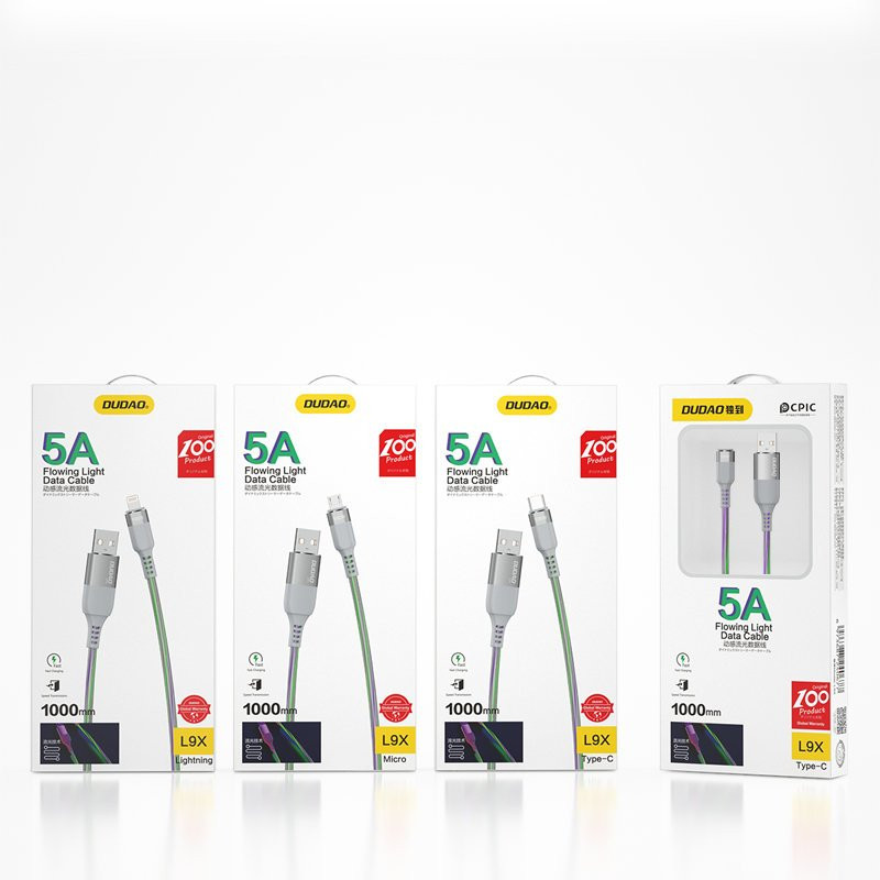 Šviečiantis šviečiantis LED USB - micro USB laidas 5A 1m pilkas