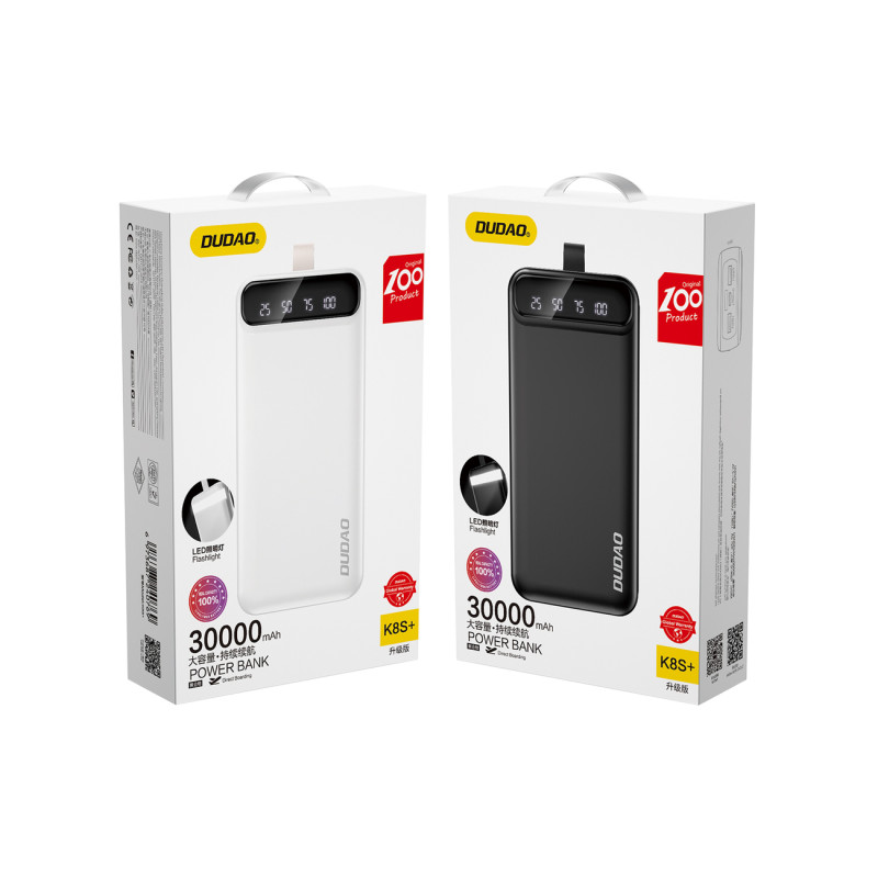 
Powerbank 30000mAh 2x USB USB-C su LED lempute, balta
