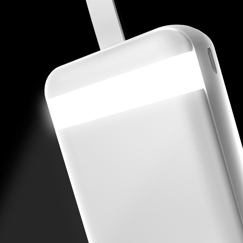 Powerbank 30000mAh 2x USB USB-C su LED lempute, balta