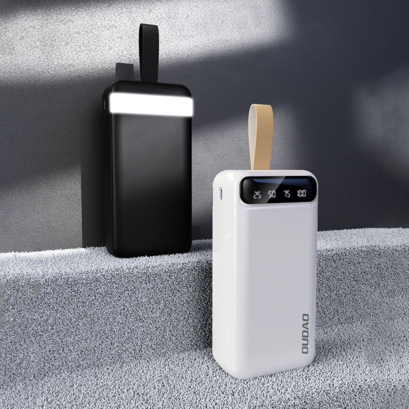 Powerbank 30000mAh 2x USB USB-C su LED lempute, balta