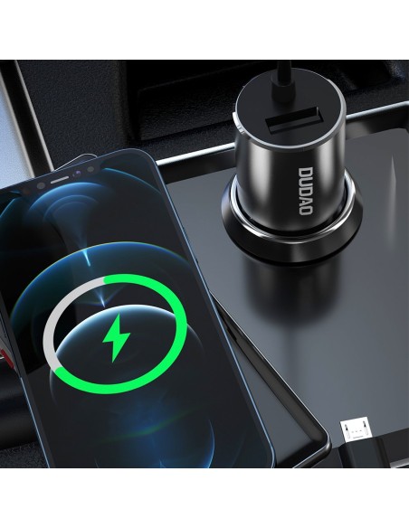 
3in1 USB automobilinis įkroviklis + įmontuotas Lightning USB-C mikro USB laidas, juodas
