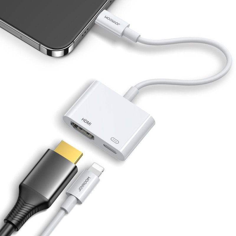 iPhone Lightning į HDMI FullHD + Lightning adapteris, baltas