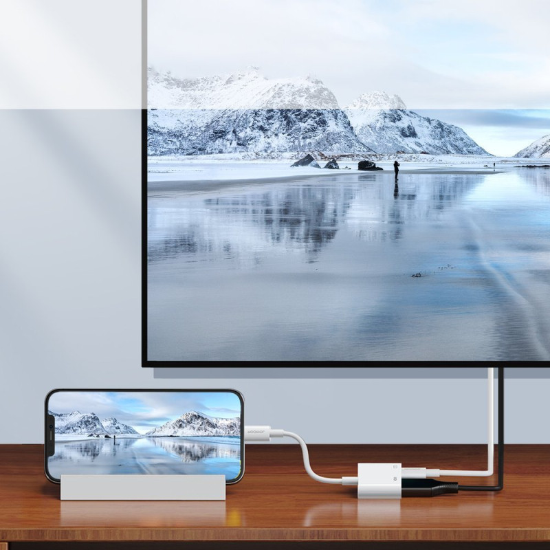 iPhone Lightning į HDMI FullHD + Lightning adapteris, baltas