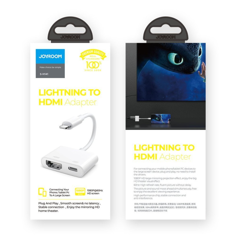 iPhone Lightning į HDMI FullHD + Lightning adapteris, baltas