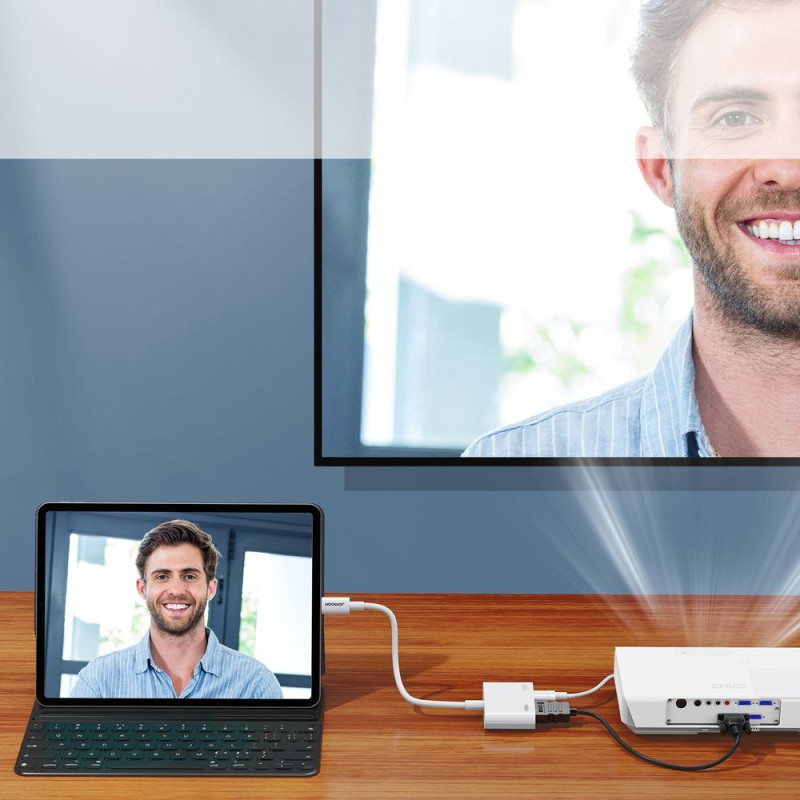 iPhone Lightning į HDMI FullHD + Lightning adapteris, baltas