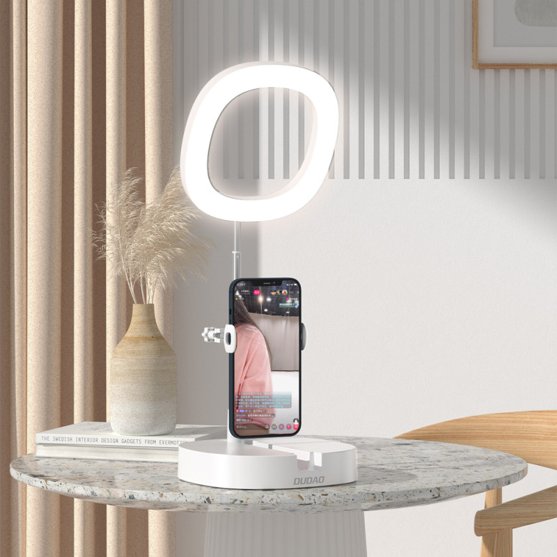Trikojo rinkinys + LED žiedinė blykstės lemputė, skirta įrašyti YouTube TikTok vaizdo įrašus, balta