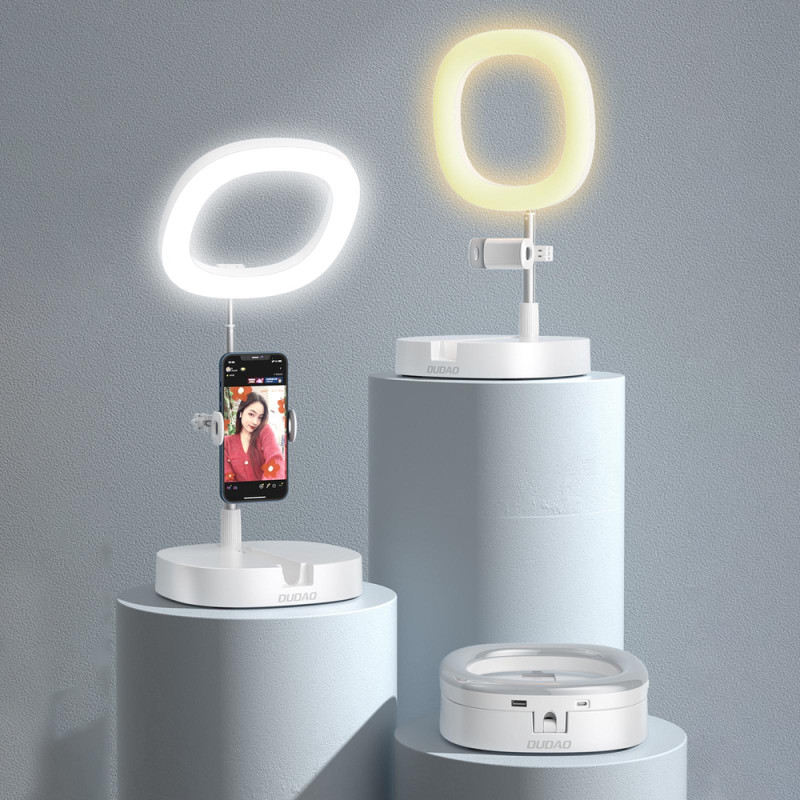 Trikojo rinkinys + LED žiedinė blykstės lemputė, skirta įrašyti YouTube TikTok vaizdo įrašus, balta