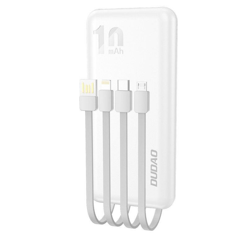 
Powerbank K6Pro 10000mAh universalus su USB-C microUSB Lightning laidu, baltas
