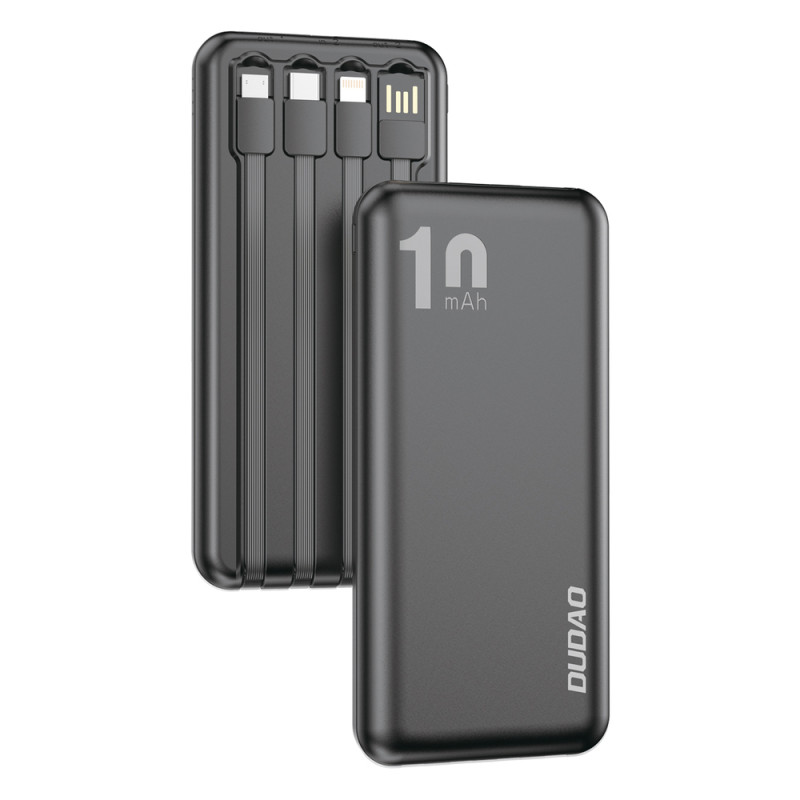 Powerbank K6Pro 10000mAh universalus su USB-C microUSB Lightning laidu, juodas